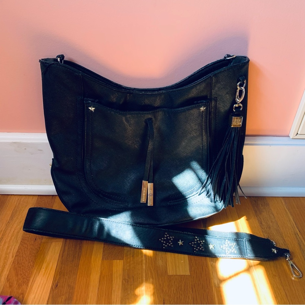 Steve Madden Star Gold Studded Black Faux Leather Bag